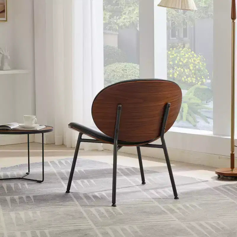 Fauteuils d'appoint scandinaves pour chambre à coucher, chaise coquille, chaise d'appoint simple à trépied, chaise longue en tissu avec dossier finition noyer