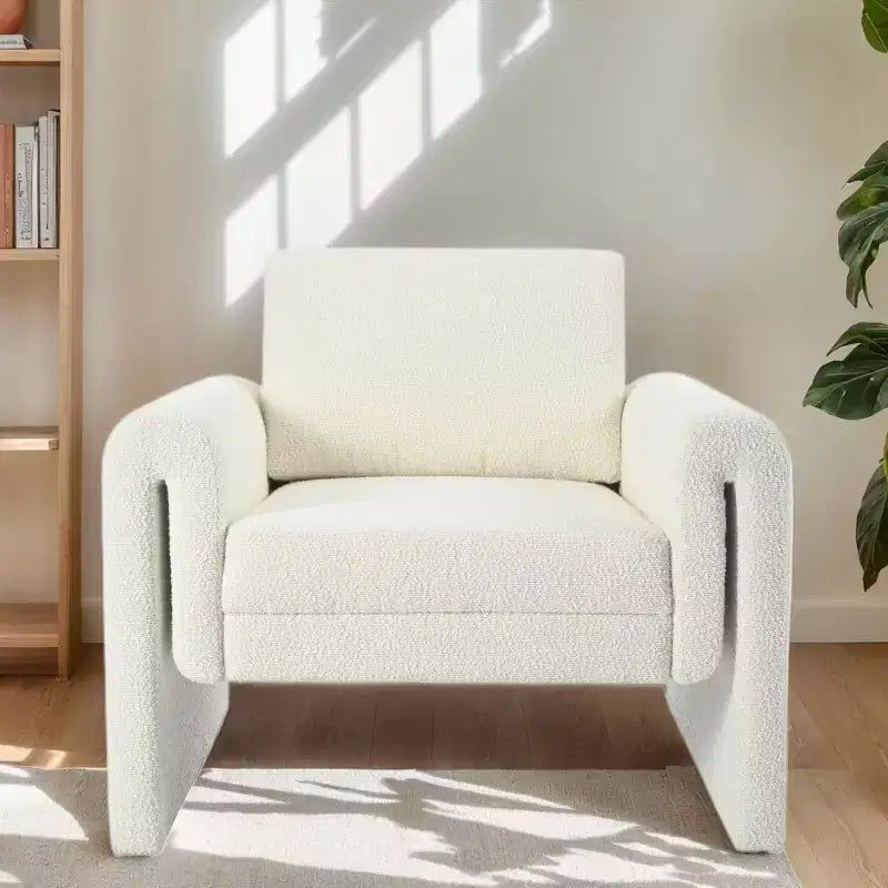 Fauteuils d'appoint pour chambre à coucher, Fauteuil d'appoint moderne rembourré en tissu bouclé, Support robuste et confort luxueux, Ivoire