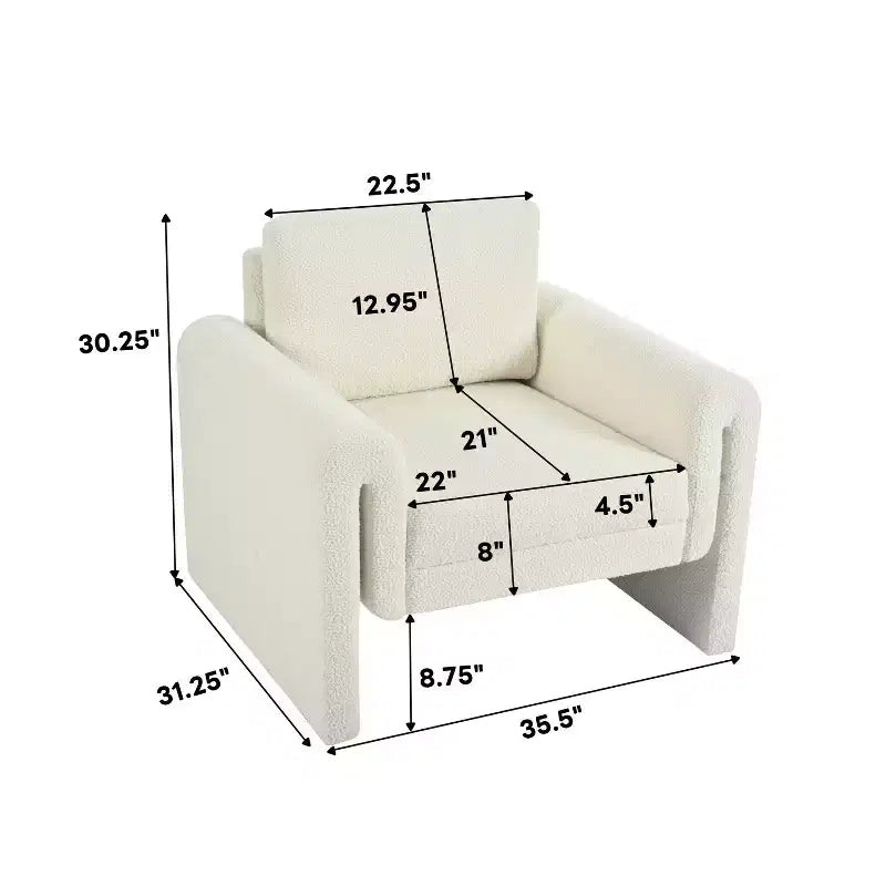 Fauteuils d'appoint pour chambre à coucher, Fauteuil d'appoint moderne rembourré en tissu bouclé, Support robuste et confort luxueux, Ivoire
