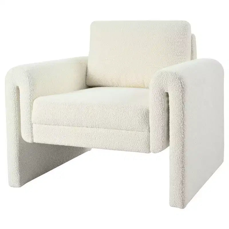 Fauteuils d'appoint pour chambre à coucher, Fauteuil d'appoint moderne rembourré en tissu bouclé, Support robuste et confort luxueux, Ivoire