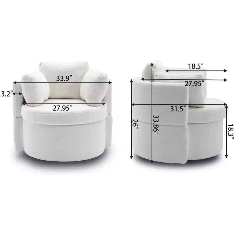 Fauteuils d'appoint modernes pour chambre à coucher, fauteuil pivotant et de rangement en tissu Teddy avec coussin de dossier pour salon