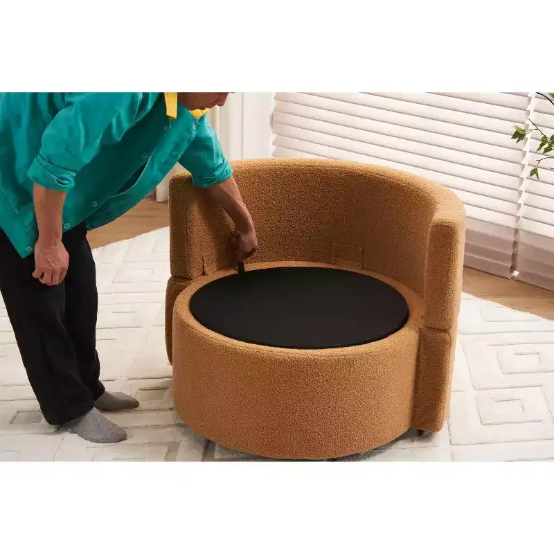 Fauteuils d'appoint modernes pour chambre à coucher, fauteuil pivotant et de rangement en tissu Teddy avec coussin de dossier pour salon