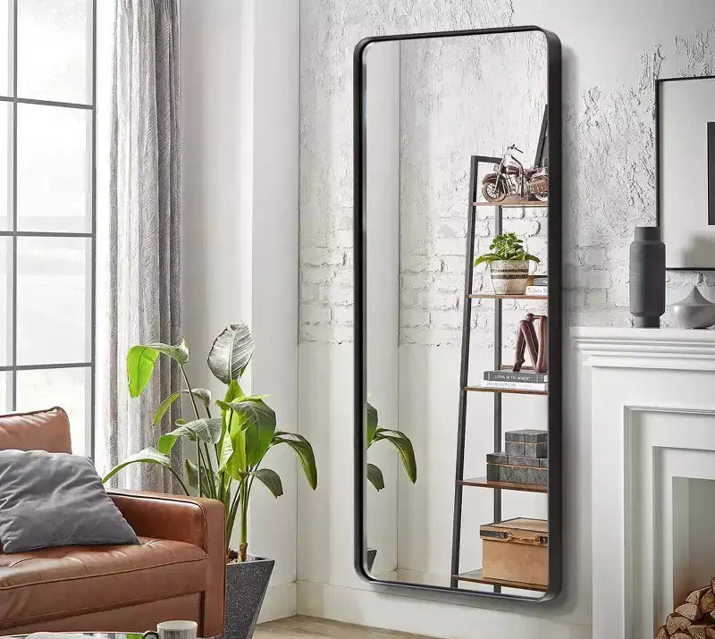 Miroir pleine longueur rectangulaire 71x31, miroir pleine longueur en alliage d'aluminium noir, miroir de courtoisie pour salle de bain, chambre, entrée, salon/dressing