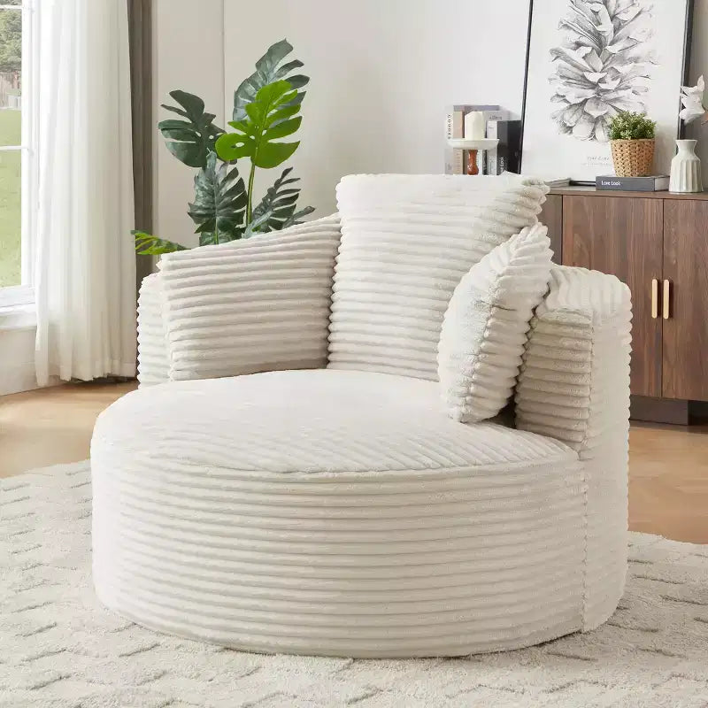 Fauteuil d'appoint en velours côtelé, Fauteuil rond à dossier rembourré, Canapé simple moderne pour Salon, Bureau et Appartement