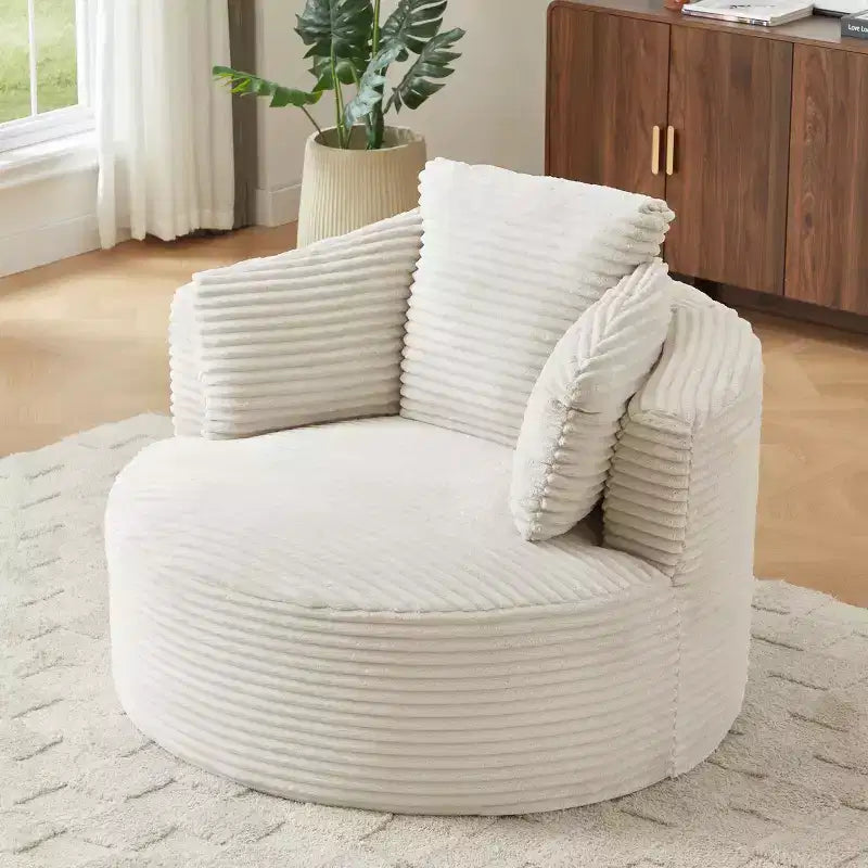 Fauteuil d'appoint en velours côtelé, Fauteuil rond à dossier rembourré, Canapé simple moderne pour Salon, Bureau et Appartement