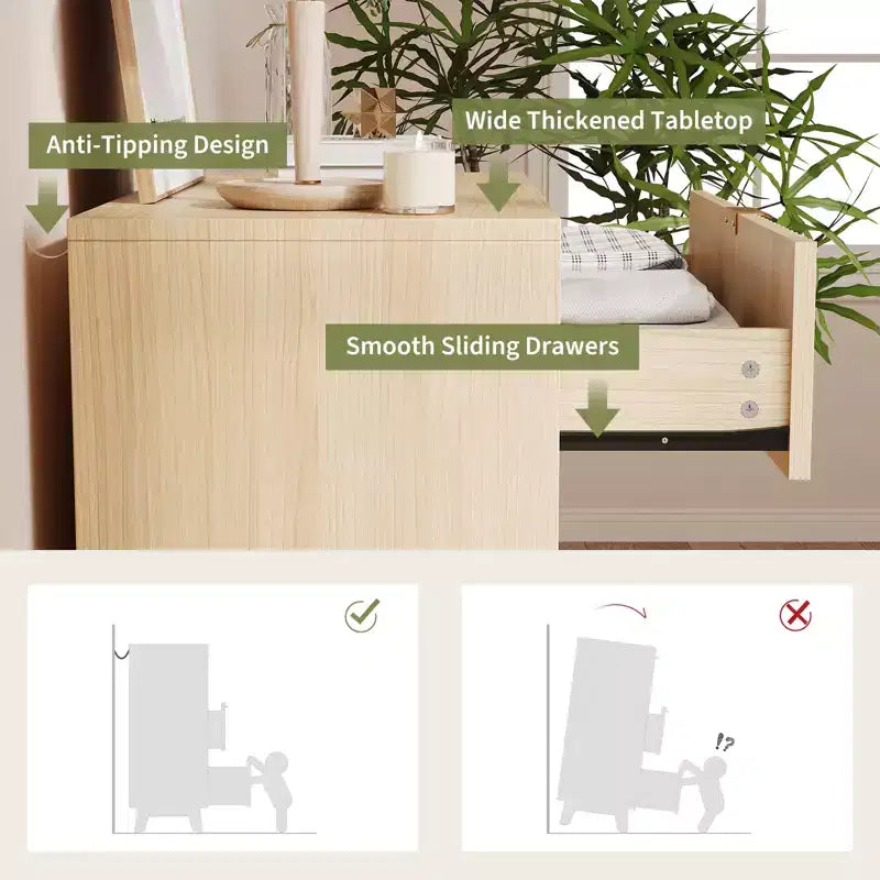 Commode 3 tiroirs cannelée - Rangement moderne en bois pour chambre, salon et dressing