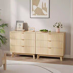 Commode 3 tiroirs cannelée - Rangement moderne en bois pour chambre, salon et dressing