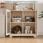 71 Meuble de rangement de cuisine avec portes en verre, panneau perforé et étagères ouvertes, buffet en bois avec huche, pour salle à manger