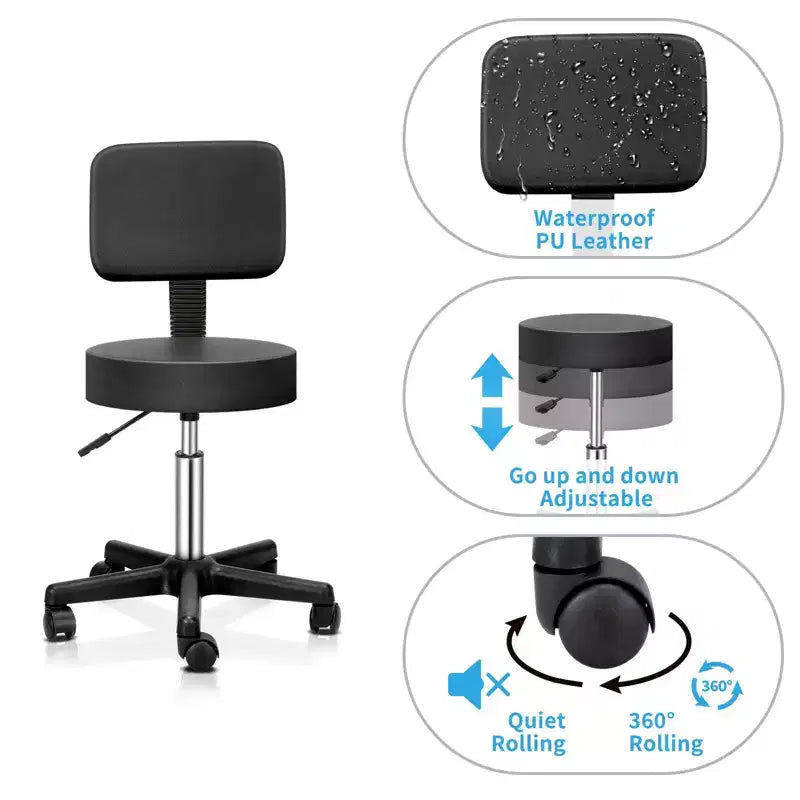 Tabouret de bar roulant Chaise de beauté de salon de massage hydraulique réglable avec dossier