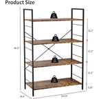 Étagère à 4 niveaux, grande bibliothèque avec cadre en acier, étagères industrielles pour bureau à domicile, étagère rustique pour l'organisation et le rangement de chambre