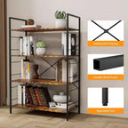 Étagère à 4 niveaux, grande bibliothèque avec cadre en acier, étagères industrielles pour bureau à domicile, étagère rustique pour l'organisation et le rangement de chambre