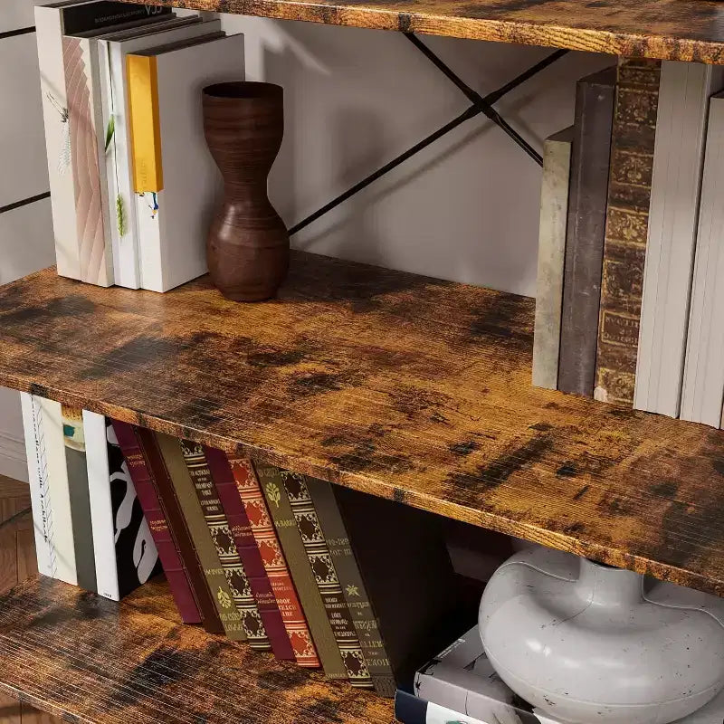 Étagère à 4 niveaux, grande bibliothèque avec cadre en acier, étagères industrielles pour bureau à domicile, étagère rustique pour l'organisation et le rangement de chambre