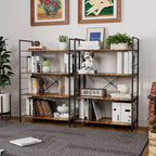 Étagère à 4 niveaux, grande bibliothèque avec cadre en acier, étagères industrielles pour bureau à domicile, étagère rustique pour l'organisation et le rangement de chambre