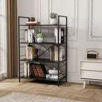 Étagère à 4 niveaux, grande bibliothèque avec cadre en acier, étagères industrielles pour bureau à domicile, étagère rustique pour l'organisation et le rangement de chambre