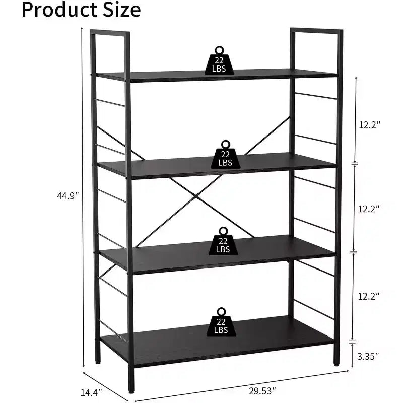 Étagère à 4 niveaux, grande bibliothèque avec cadre en acier, étagères industrielles pour bureau à domicile, étagère rustique pour l'organisation et le rangement de chambre