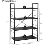 Étagère à 4 niveaux, grande bibliothèque avec cadre en acier, étagères industrielles pour bureau à domicile, étagère rustique pour l'organisation et le rangement de chambre
