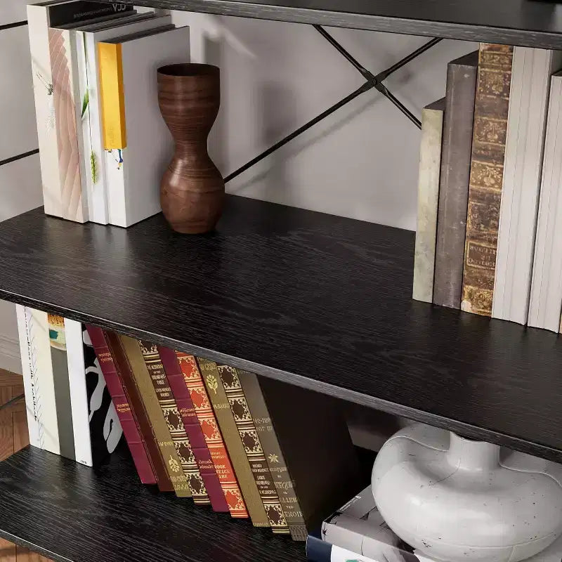 Étagère à 4 niveaux, grande bibliothèque avec cadre en acier, étagères industrielles pour bureau à domicile, étagère rustique pour l'organisation et le rangement de chambre