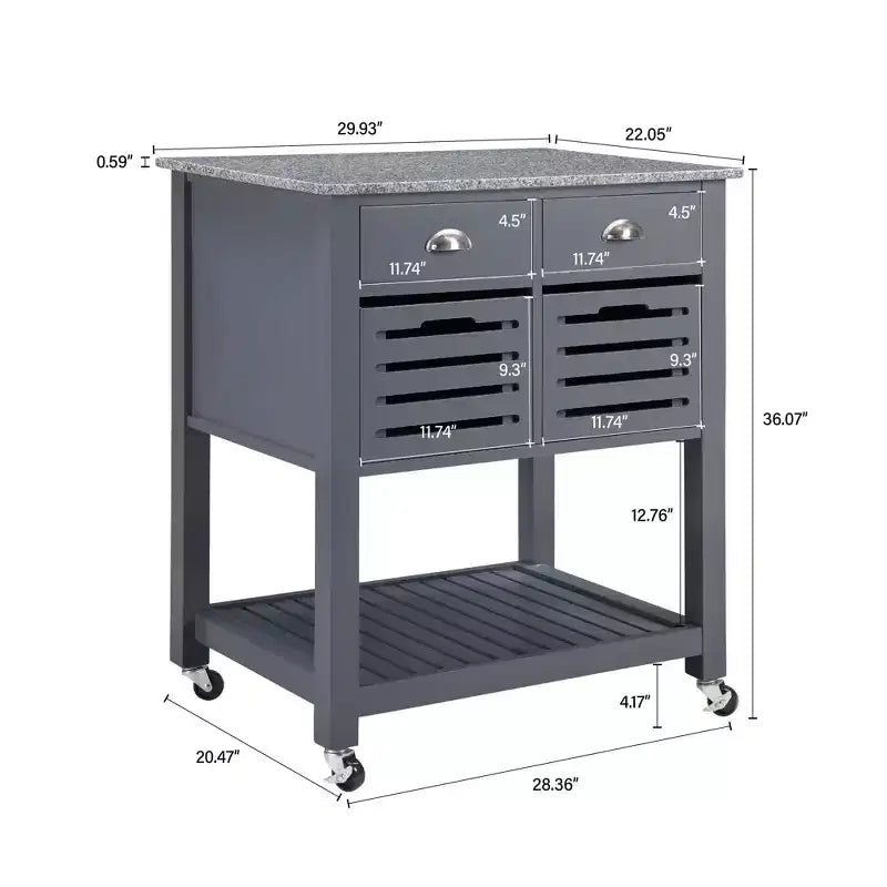 30Chariot de service de cuisine mobile avec plateau en marbre, tiroir et panier de rangement coulissant