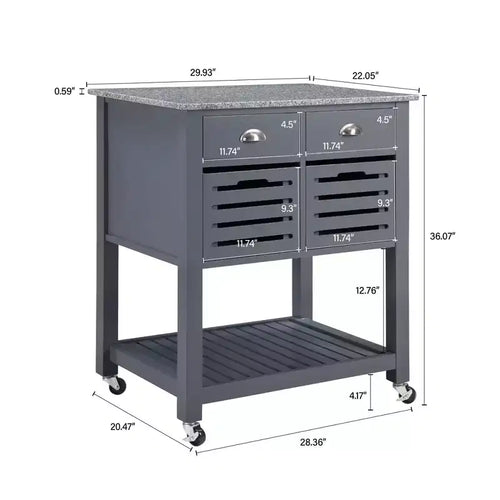 30Chariot de service de cuisine mobile avec plateau en marbre, tiroir et panier de rangement coulissant