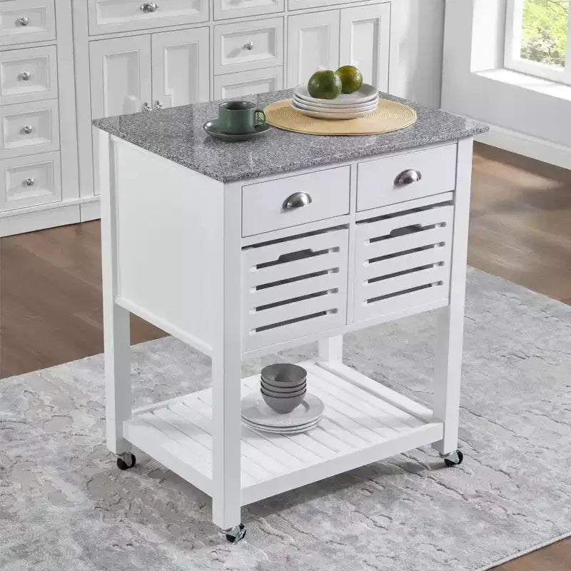 30Chariot de service de cuisine mobile avec plateau en marbre, tiroir et panier de rangement coulissant