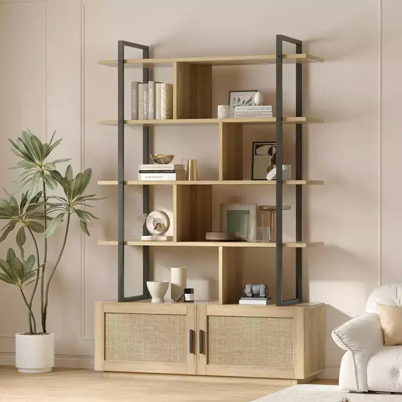 Étagère à 5 niveaux avec armoire de rangement et porte, bibliothèque industrielle de 180,6 cm de haut avec étagères ouvertes pour salon et chambre
