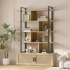 Étagère à 5 niveaux avec armoire de rangement et porte, bibliothèque industrielle de 180,6 cm de haut avec étagères ouvertes pour salon et chambre