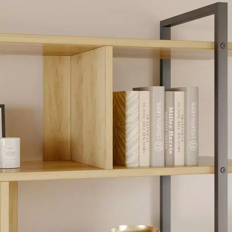 Étagère à 5 niveaux avec armoire de rangement et porte, bibliothèque industrielle de 180,6 cm de haut avec étagères ouvertes pour salon et chambre