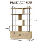 Étagère à 5 niveaux avec armoire de rangement et porte, bibliothèque industrielle de 180,6 cm de haut avec étagères ouvertes pour salon et chambre