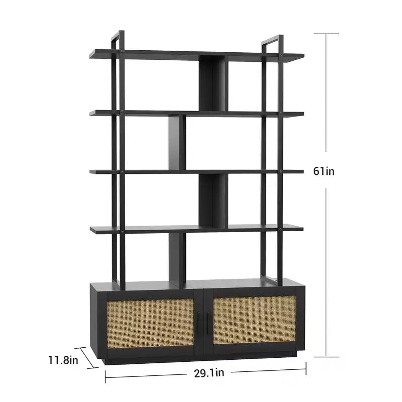 Étagère à 5 niveaux avec armoire de rangement et porte, bibliothèque industrielle de 180,6 cm de haut avec étagères ouvertes pour salon et chambre