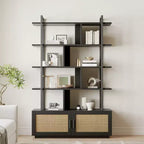 Étagère à 5 niveaux avec armoire de rangement et porte, bibliothèque industrielle de 180,6 cm de haut avec étagères ouvertes pour salon et chambre