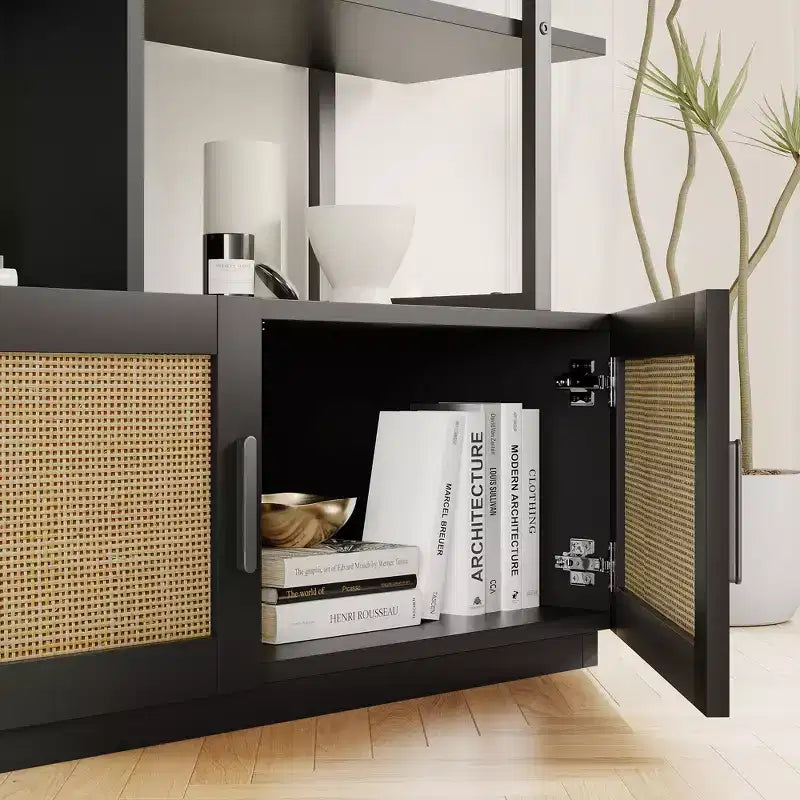 Étagère à 5 niveaux avec armoire de rangement et porte, bibliothèque industrielle de 180,6 cm de haut avec étagères ouvertes pour salon et chambre