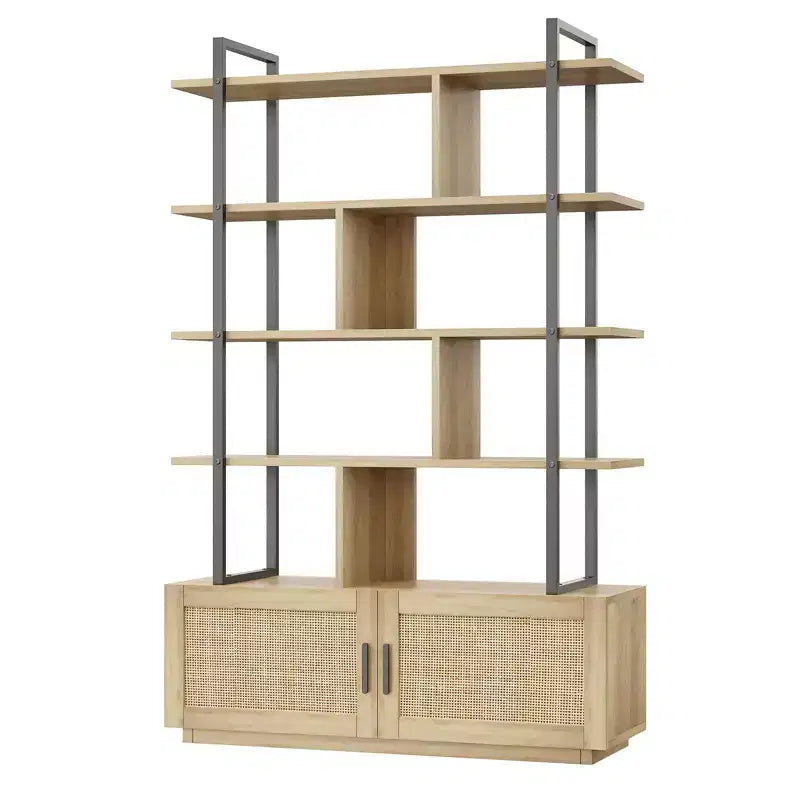 Étagère à 5 niveaux avec armoire de rangement et porte, bibliothèque industrielle de 180,6 cm de haut avec étagères ouvertes pour salon et chambre