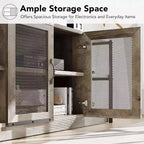 Meuble TV de ferme pour téléviseurs de 75/80 pouces, centre de divertissement avec armoire de rangement et portes en maille, table de console multimédia industrielle