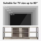 Meuble TV de ferme pour téléviseurs de 75/80 pouces, centre de divertissement avec armoire de rangement et portes en maille, table de console multimédia industrielle