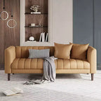 Canapé moderne en similicuir 78 po, 3 places avec assise profonde, 2 coussins décoratifs, pieds en bois, montage facile, marron