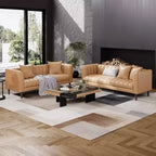 Canapé moderne en similicuir 78 po, 3 places avec assise profonde, 2 coussins décoratifs, pieds en bois, montage facile, marron
