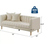 Canapé moderne en similicuir 78 po, 3 places avec assise profonde, 2 coussins décoratifs, pieds en bois, montage facile, marron