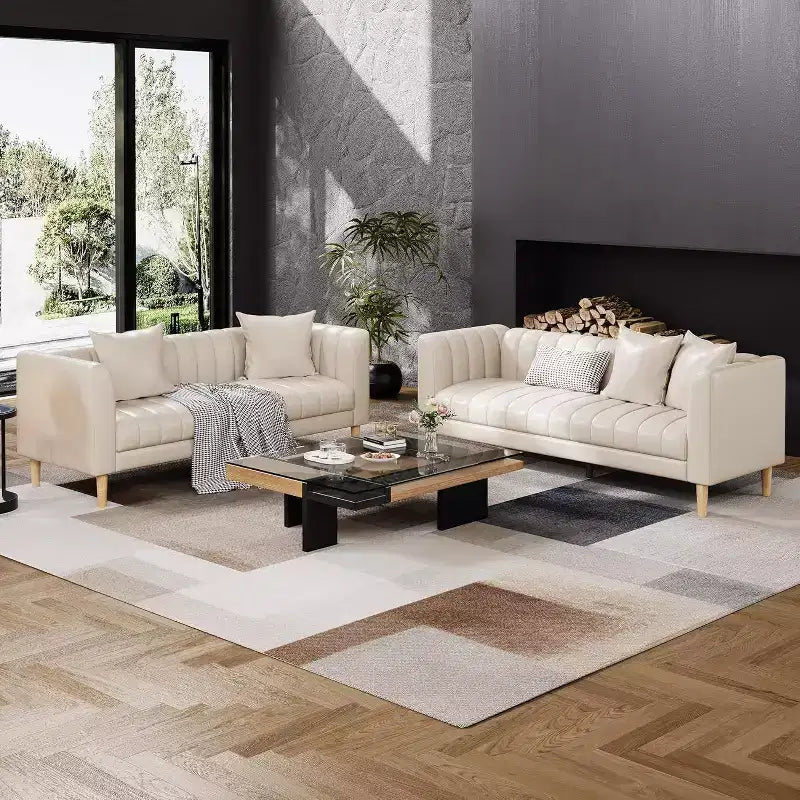 Canapé moderne en similicuir 78 po, 3 places avec assise profonde, 2 coussins décoratifs, pieds en bois, montage facile, marron