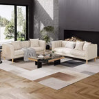 Canapé moderne en similicuir 78 po, 3 places avec assise profonde, 2 coussins décoratifs, pieds en bois, montage facile, marron