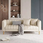 Canapé moderne en similicuir 78 po, 3 places avec assise profonde, 2 coussins décoratifs, pieds en bois, montage facile, marron