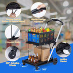 Chariots de courses pliables pour l'épicerie, chariots de courses pliants à 2 niveaux avec roues et caisse de rangement amovible, chariot pliant à cadre en aluminium