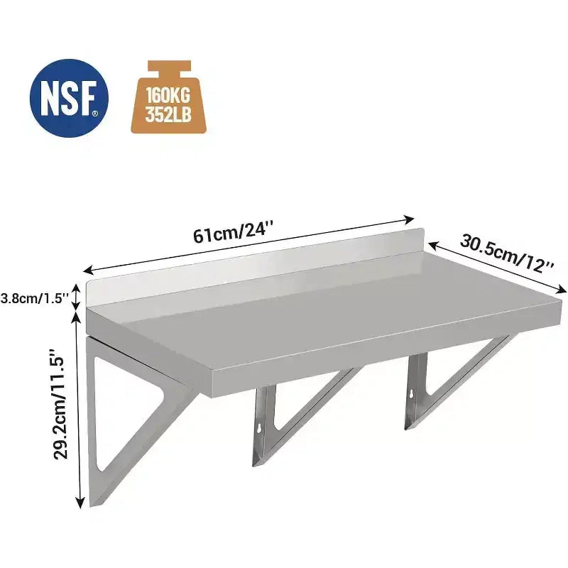 Étagère murale commerciale en acier inoxydable, rack de cuisine en métal avec dosseret et supports pour la maison ou le commerce