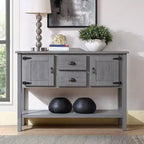 TROPOW 48 Inch Farmhouse Console Table, Farmhouse Entry Table with 2 Drawers and Cabinets, Solid Wood Sofa Table with Shelves for Bedroom,Grey