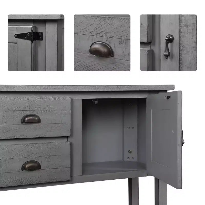 Table console de ferme de 48 pouces, table d'entrée de ferme avec 2 tiroirs et des armoires, table de canapé en bois massif avec étagères pour chambre à coucher, gris