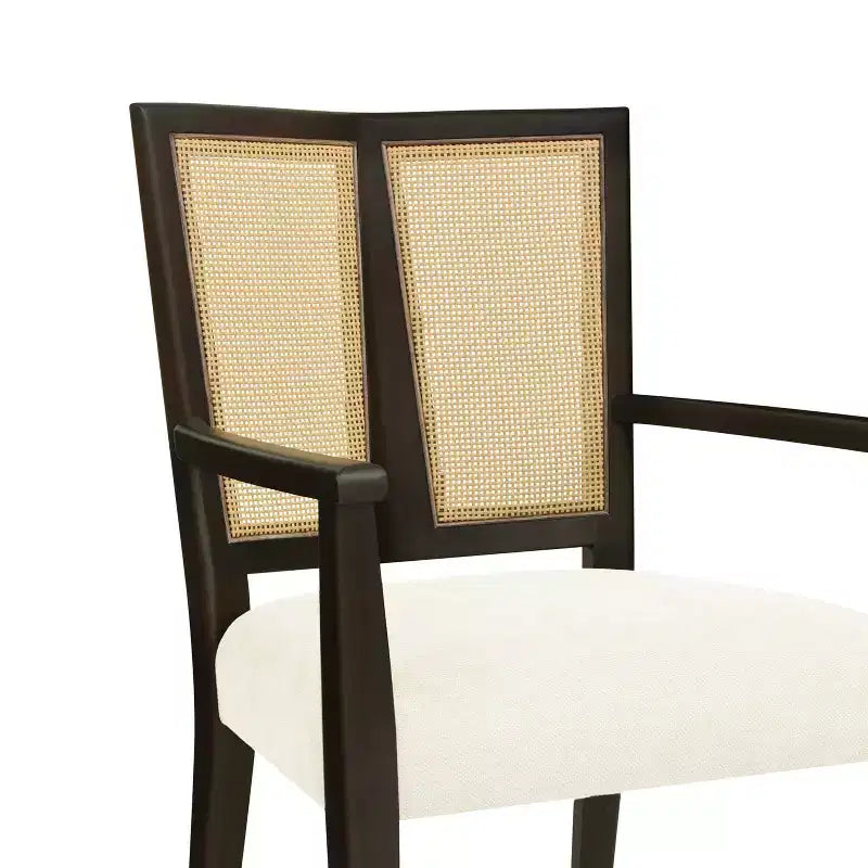 2 Chaises de salle à manger modernes rembourrées en tissu, chaises de salle à manger à dossier en rotin, chaises d'appoint de cuisine avec pieds en bois massif, marron foncé