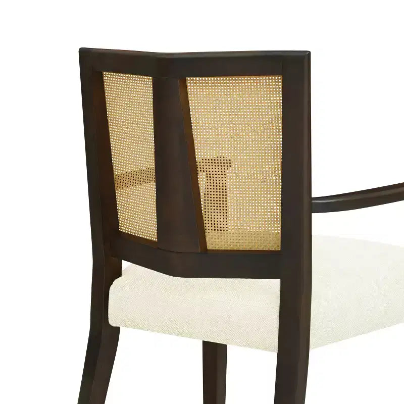 2 Chaises de salle à manger modernes rembourrées en tissu, chaises de salle à manger à dossier en rotin, chaises d'appoint de cuisine avec pieds en bois massif, marron foncé