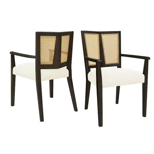 2 Chaises de salle à manger modernes rembourrées en tissu, chaises de salle à manger à dossier en rotin, chaises d'appoint de cuisine avec pieds en bois massif, marron foncé