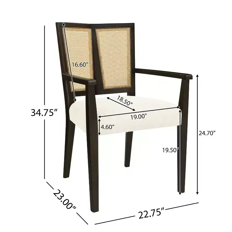 2 Chaises de salle à manger modernes rembourrées en tissu, chaises de salle à manger à dossier en rotin, chaises d'appoint de cuisine avec pieds en bois massif, marron foncé