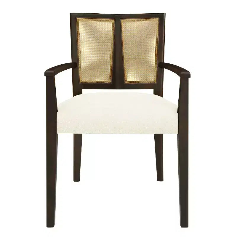 2 Chaises de salle à manger modernes rembourrées en tissu, chaises de salle à manger à dossier en rotin, chaises d'appoint de cuisine avec pieds en bois massif, marron foncé