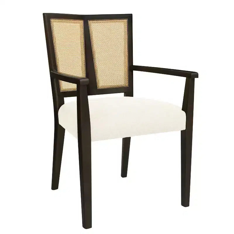 2 Chaises de salle à manger modernes rembourrées en tissu, chaises de salle à manger à dossier en rotin, chaises d'appoint de cuisine avec pieds en bois massif, marron foncé
